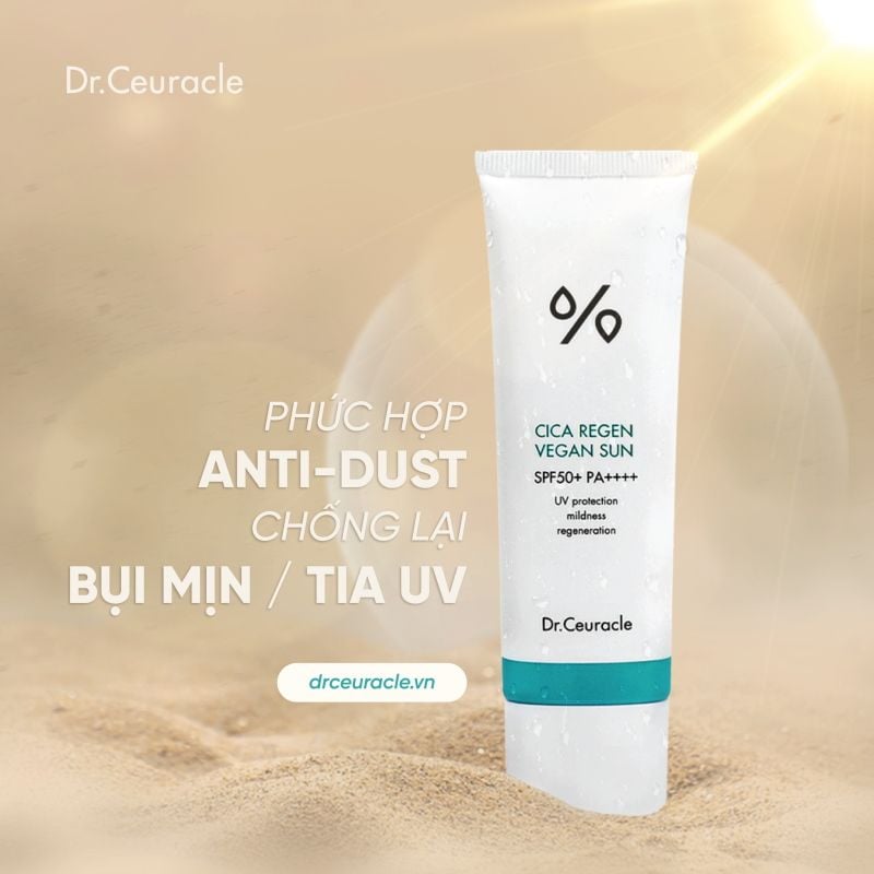 Kem Chống Nắng Làm Dịu Da, Ngăn Ngừa Khói Bụi, Dành Cho Da Nhạy Cảm Dr.Ceuracle Cica Regen Vegan Sun SPF50+/PA++++ 50ml