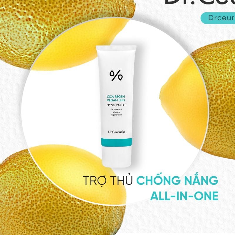 Kem Chống Nắng Làm Dịu Da, Ngăn Ngừa Khói Bụi, Dành Cho Da Nhạy Cảm Dr.Ceuracle Cica Regen Vegan Sun SPF50+/PA++++ 50ml