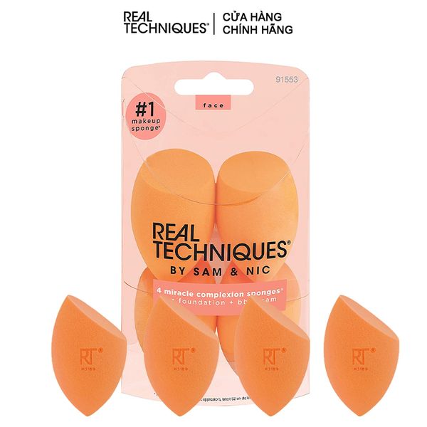 Set 4 Bông Mút Trang Điểm Nền Chuyên Nghiệp Real Techniques 4 Pack Miracle Complexion Sponges 