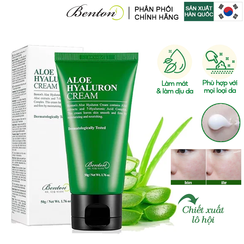 Kem Dưỡng Ẩm, Cấp Nước, Làm Dịu Da Chiết Xuất Lô Hội Benton Aloe Hyaluron Cream 50g