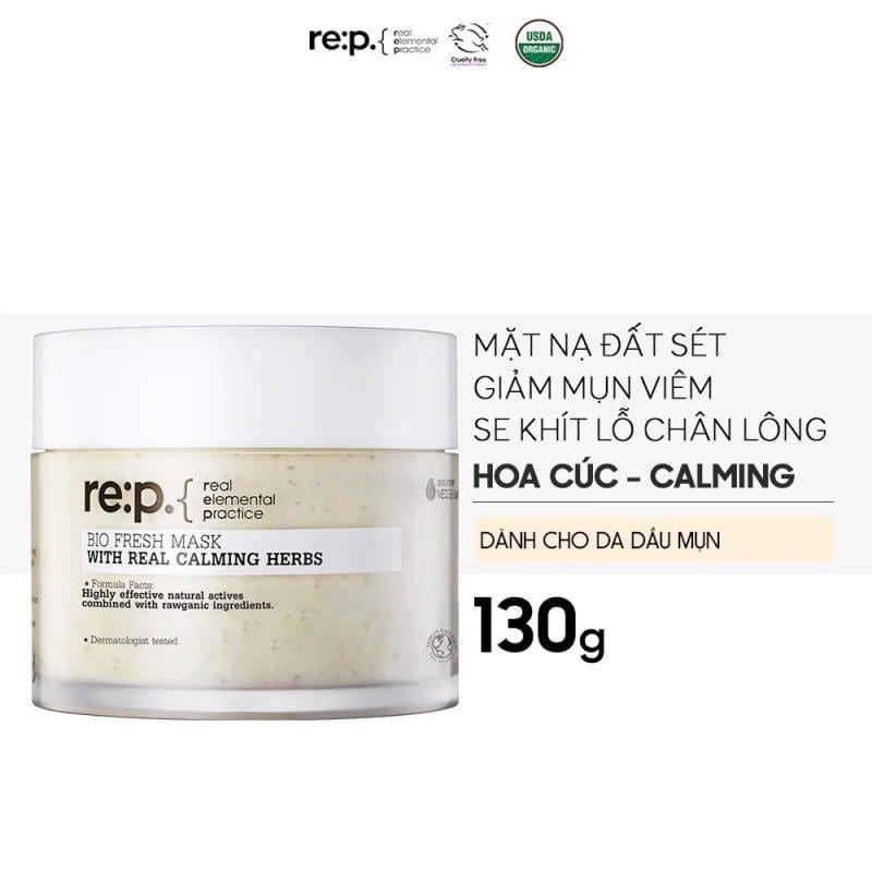 Mặt Nạ Đất Sét Giảm Mụn Đầu Đen, Thu Nhỏ Lỗ Chân Lông Chiết Xuất Hoa Cúc Re:p Bio Fresh Mask With Real Calming Herbs 130g