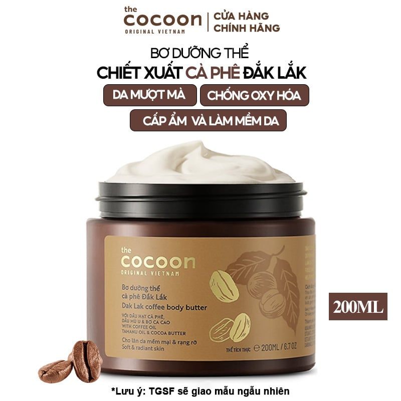 Bơ Dưỡng Thể Chiết Xuất Cà Phê Cấp Ẩm Dưỡng Mịn Da Cocoon Dak Lak Coffee Body Butter 200ml