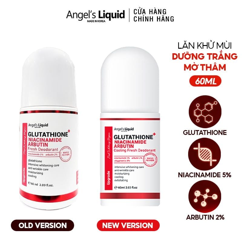 Lăn Khử Mùi Mờ Thâm, Dưỡng Trắng Da Angel's Liquid Glutathione+ Niacinamide Arbutin Cooling Fresh Deodorant 60ml (Che tên sản phẩm khi giao hàng)