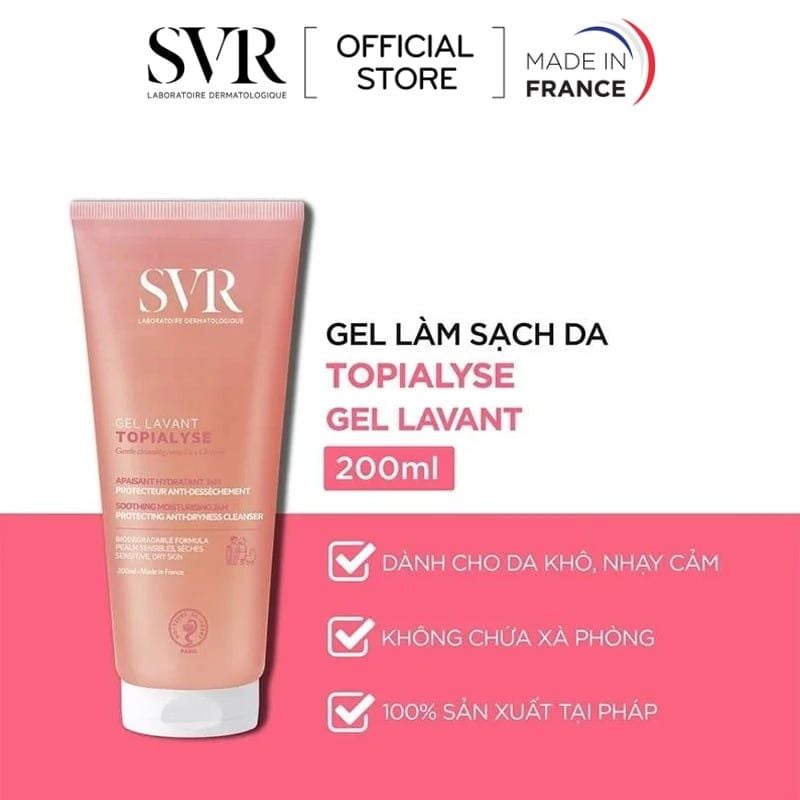 Sữa Rửa Mặt Dạng Gel Không Chứa Xà Phòng Dành Cho Da Khô SVR Topialyse Gel Lavant