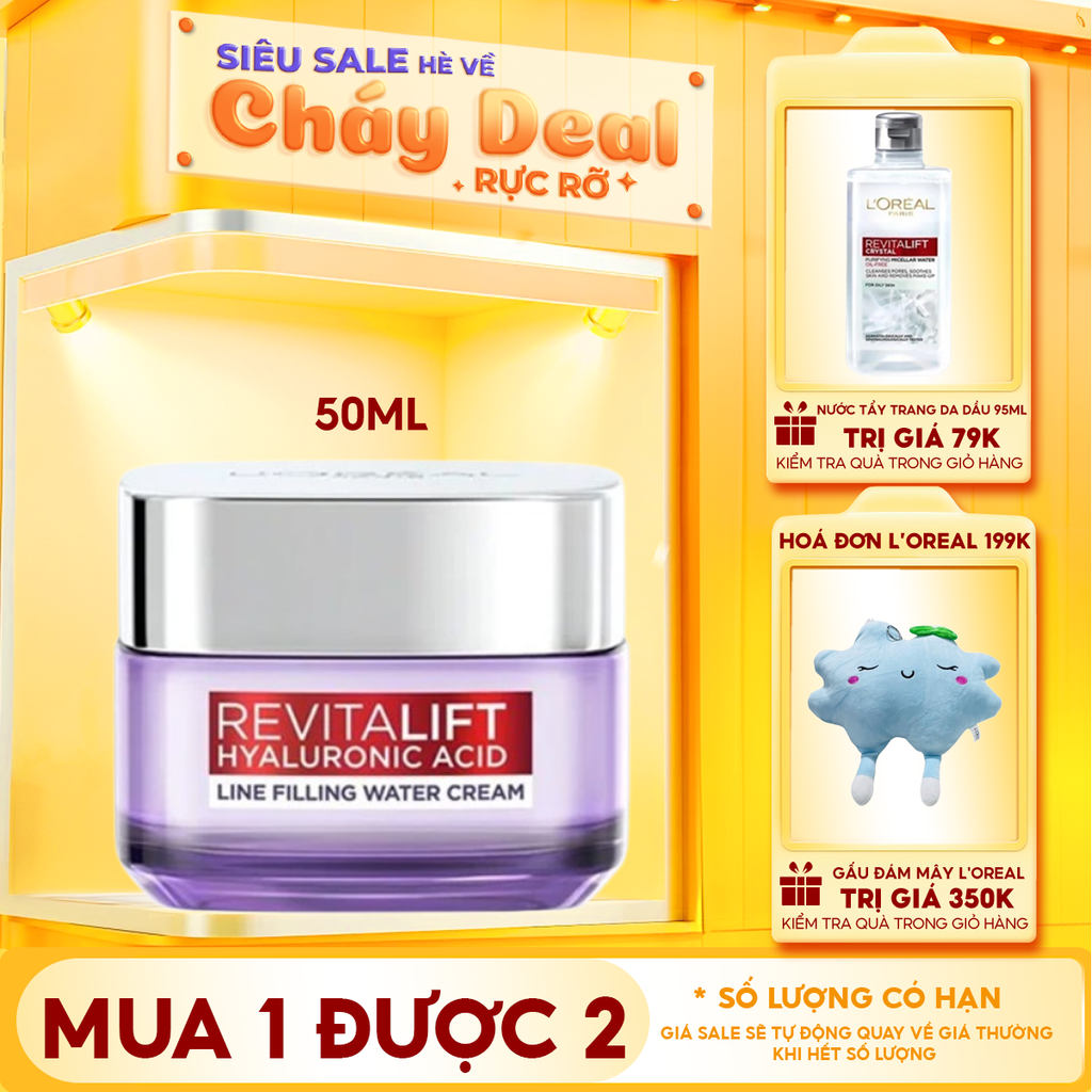 Kem Dưỡng L'oreal Cấp Ẩm, Cải Thiện Nếp Nhăn Revitalift Hyaluronic Acid Line Filling Water Cream