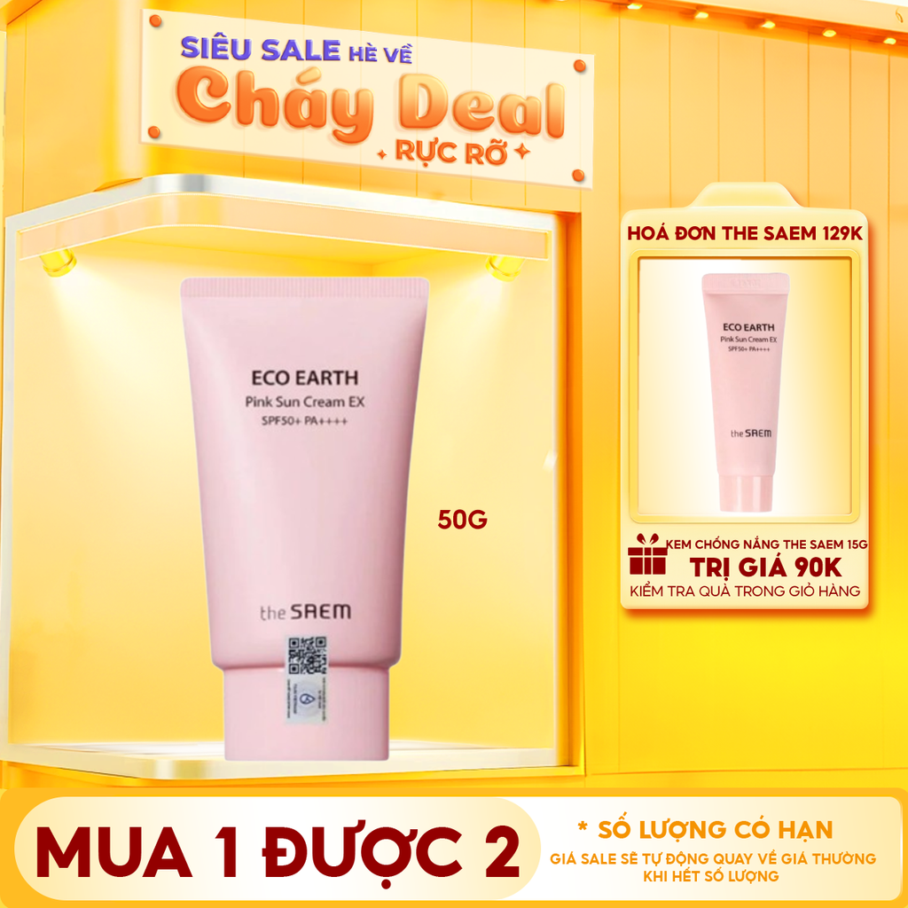 [50g] Kem Chống Nắng The Saem Kiềm Dầu, Nâng Tone Cho Da Sáng Hồng Pink Sun Cream EX SPF50+/PA++++