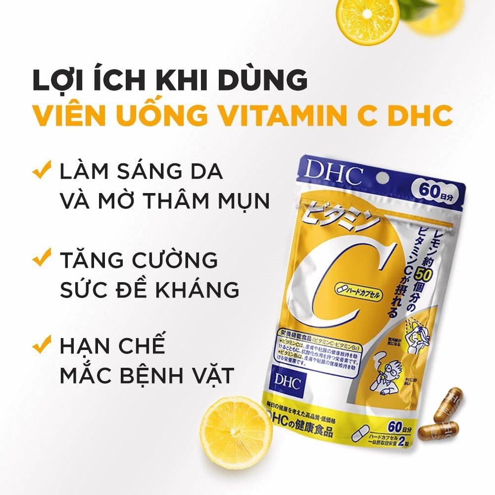 Viên Uống Hỗ Trợ Sức Đề Kháng, Trắng Da Bổ Sung Vitamin C DHC Vitamin C Hard Capsule