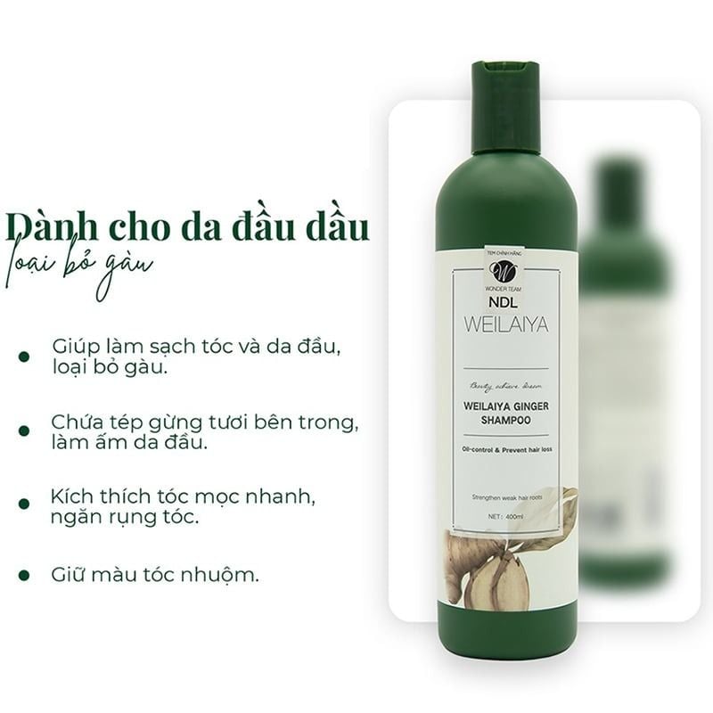 Dầu Gội Chiết Xuất Thảo Dược, Gừng Trắng, Hà Thủ Ô Trắng Hỗ Trợ Mọc Tóc Nhanh, Nuôi Dưỡng Tóc Weilaiya Shampoo 400ml