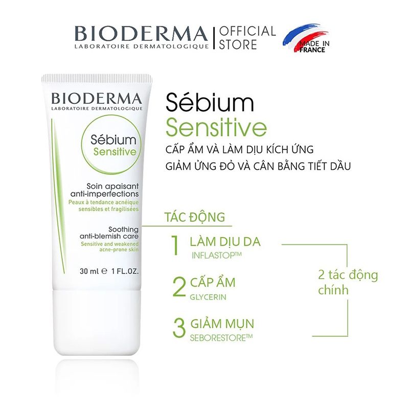 [Dạng Tuýp][2 Items] Bioderma Bộ Đôi Chăm Sóc Da Mụn Và Da Nhạy Cảm Sebium Sensitive 30ml + Sebium Gel Moussant 200ml