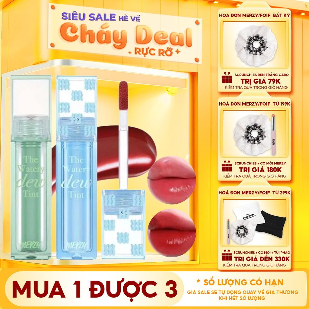 [New][NEW DEW] Son Tint Bóng Merzy Dạng Thạch, Bền Màu, Lâu Trôi Cho Đôi Môi Căng Mọng, Ẩm Mịn The Watery Dew Tint