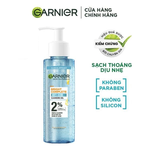  Sữa Rửa Mặt Dạng Gel Garnier Dịu Nhẹ Cho Da Dầu Mụn Skin Naturals Bright Complete Anti-Acne Cleansing Gel 120ml 