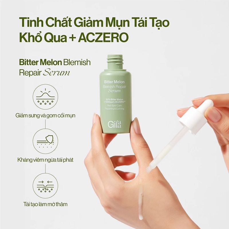 Serum Gilaa Tinh Chất Giảm Mụn Tái Tạo Da Chiết Xuất Khổ Qua & Aczero Gilaa Bitter Melon Blemish Repair Serum 30ml