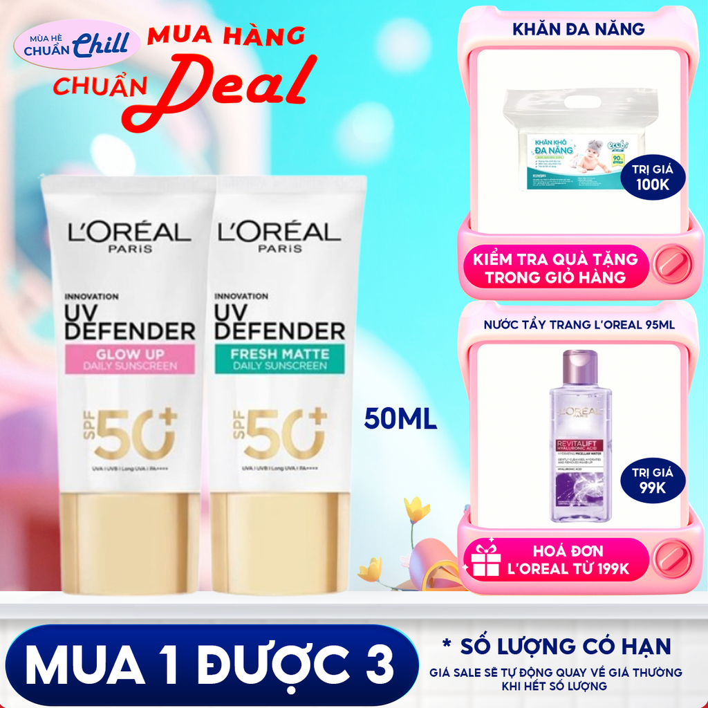 Kem Chống Nắng L'Oreal Mịn Nhẹ, Bảo Vệ Da, Ngăn Ngừa Lão Hóa UV Defender Serum Protector SPF 50+/PA++++