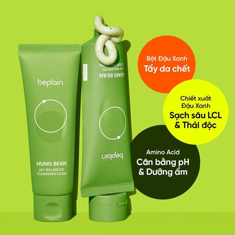 Sữa Rửa Mặt Beplain Chiết Xuất Đậu Xanh Cân Bằng Độ pH Mung Bean pH-Balanced Cleansing Foam