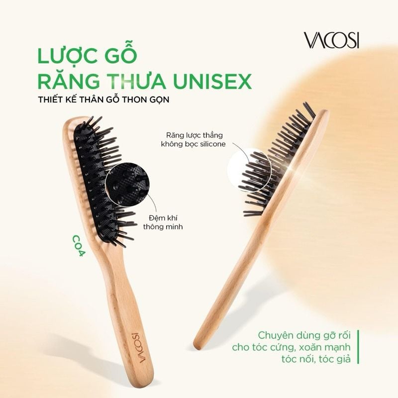 Lược Gỗ Tạo Kiểu, Chải Tóc Suôn Mượt Vacosi Styling Hairbrush