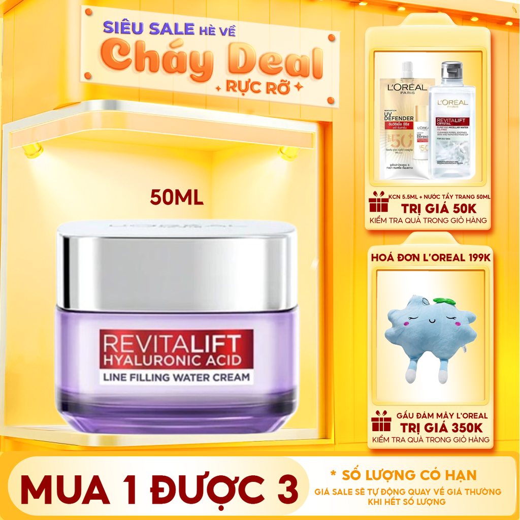 Kem Dưỡng L'oreal Cấp Ẩm, Cải Thiện Nếp Nhăn Revitalift Hyaluronic Acid Line Filling Water Cream