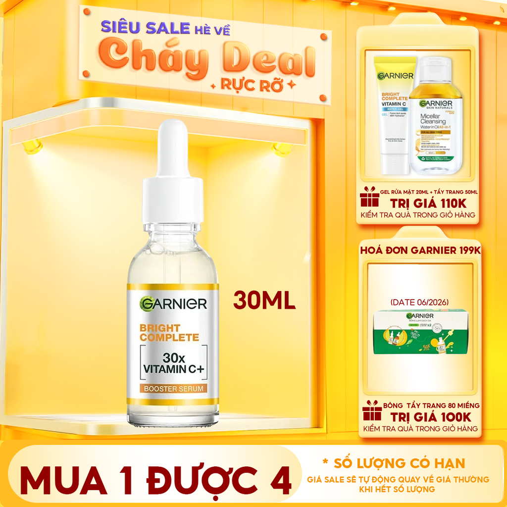 Serum Garnier Tinh Chất Hỗ Trợ Sáng Da, Mờ Thâm Light Complete Vitamin C 30X Booster Serum