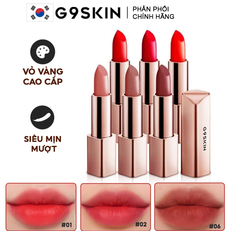 [Màu 1-8] Son Thỏi Lì Chất Siêu Mịn, Vỏ Vàng Cao Cấp G9Skin First V-Fit Lipstick