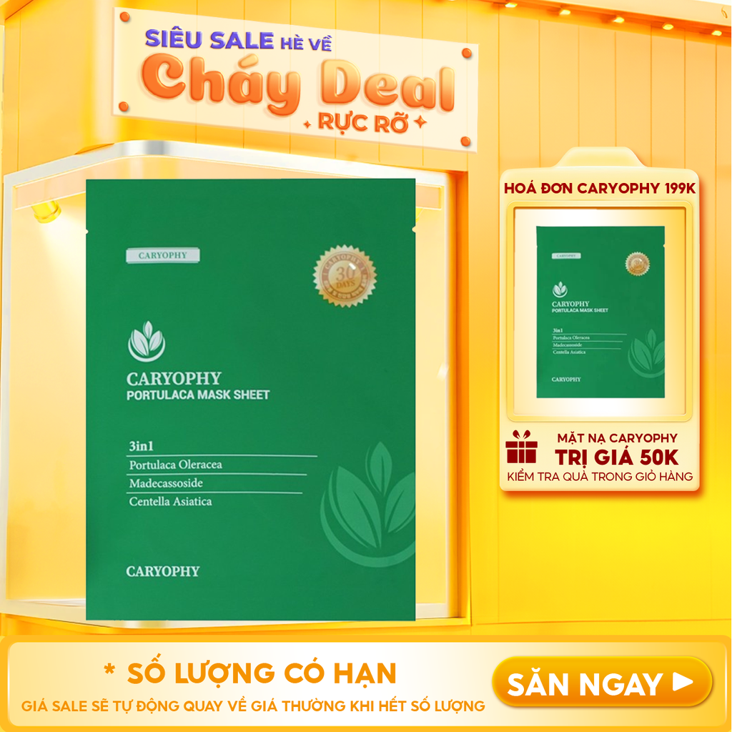 Mặt Nạ Miếng Caryophy Làm Dịu, Hỗ Trợ Phục Hồi Dành Cho Da Dầu Mụn Portulaca Mask Sheet