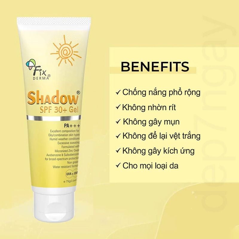 Gel Chống Nắng FIXDERMA Dưỡng Ẩm Da Shadow SPF30+ Gel 75g