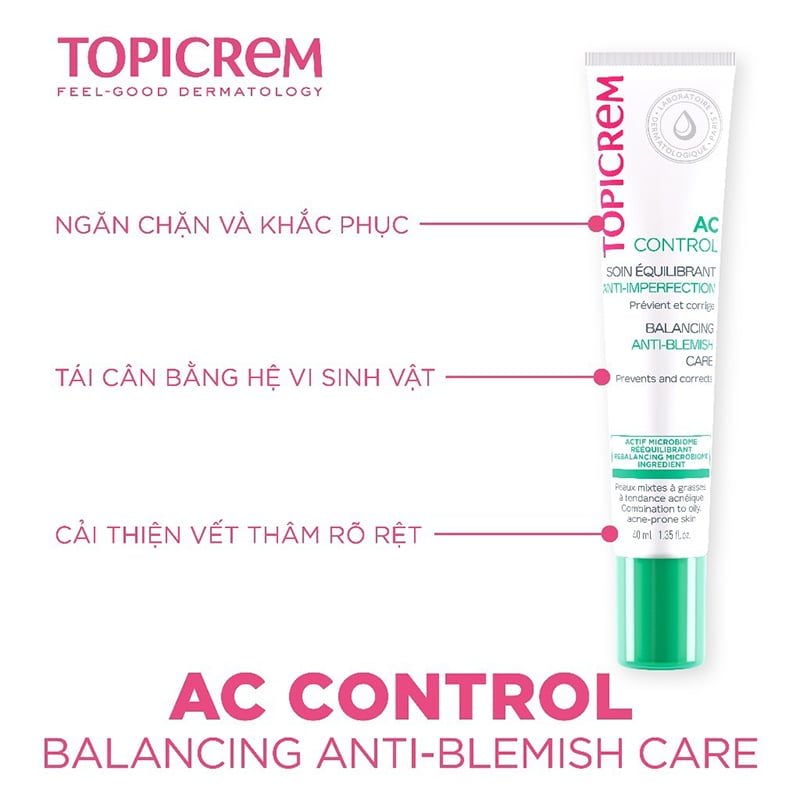 Kem Dưỡng Hỗ Trợ Giảm Mụn, Dưỡng Ẩm Giúp Da Mềm Mịn Topicrem AC Control Balancing Anti-Blemish Care 40ml