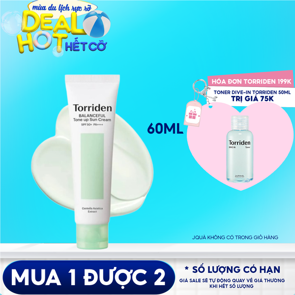Kem Chống Nắng Nâng Tone Torriden Balanceful Cica Tone Up Sun Cream SPF 50+ PA++++ 60ml