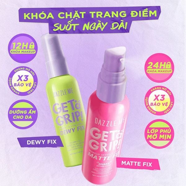  Xịt Khóa Nền DAZZLE ME Cố Định Trang Điểm Lâu Trôi Get A Grip Makeup Setting Spray 60ml 