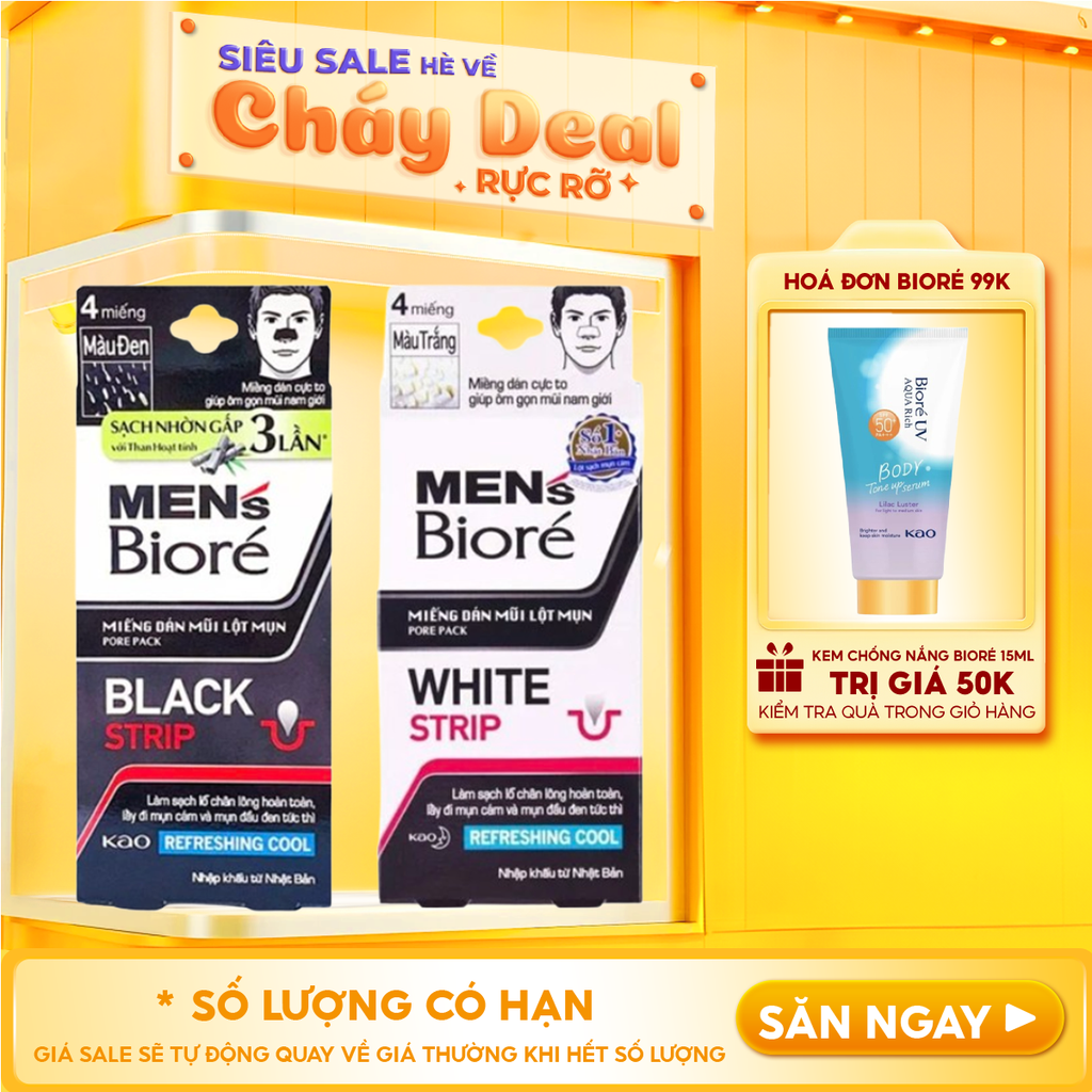 [Hộp 4 Miếng] Miếng Dán Mũi Lột Mụn Men's Bioré