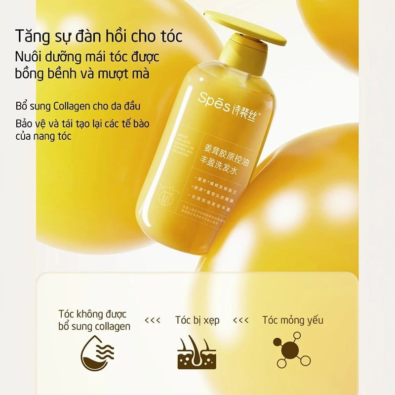 Dầu Gội SPES Chiết Xuất Gừng, Kiềm Dầu, Giảm Rụng Tóc Ginger Collagen Shampoo Oil Control And Volumizing