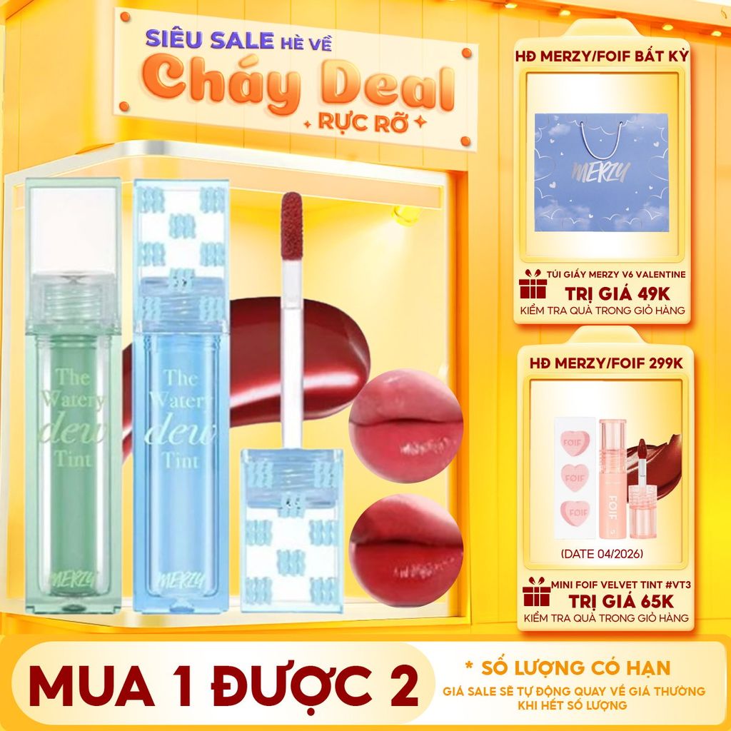 [New][NEW DEW] Son Tint Bóng Merzy Dạng Thạch, Bền Màu, Lâu Trôi Cho Đôi Môi Căng Mọng, Ẩm Mịn The Watery Dew Tint