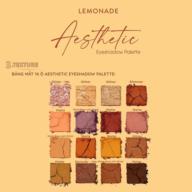 Bảng Phấn Mắt 16 Ô Siêu Mềm Mịn, Bền Màu, Lâu Trôi Lemonade Aesthetic Eyeshadow Palette 20.8g