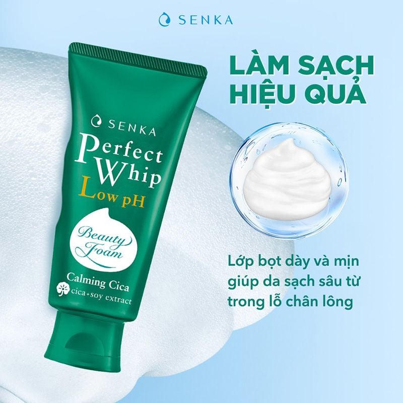 Sữa Rửa Mặt Lành Tính Chiết Xuất Rau Má Senka Perfect Whip Low pH Calming Cica 100g