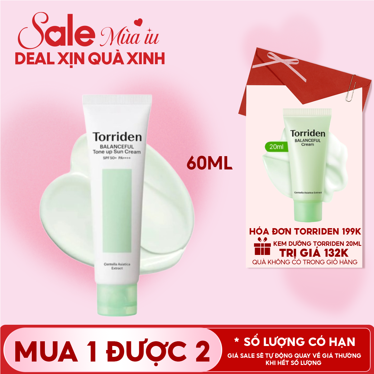 Kem Chống Nắng Nâng Tone Torriden Balanceful Cica Tone Up Sun Cream SPF 50+ PA++++ 60ml