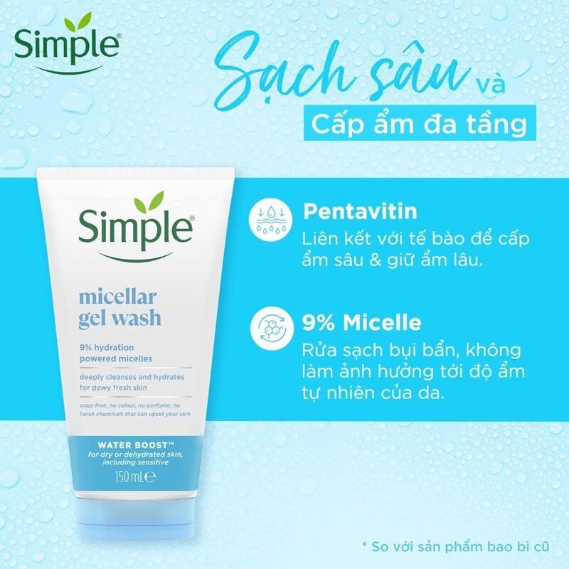 Gel Rửa Mặt Simple Dưỡng Ẩm Micellar Gel Wash 150ml