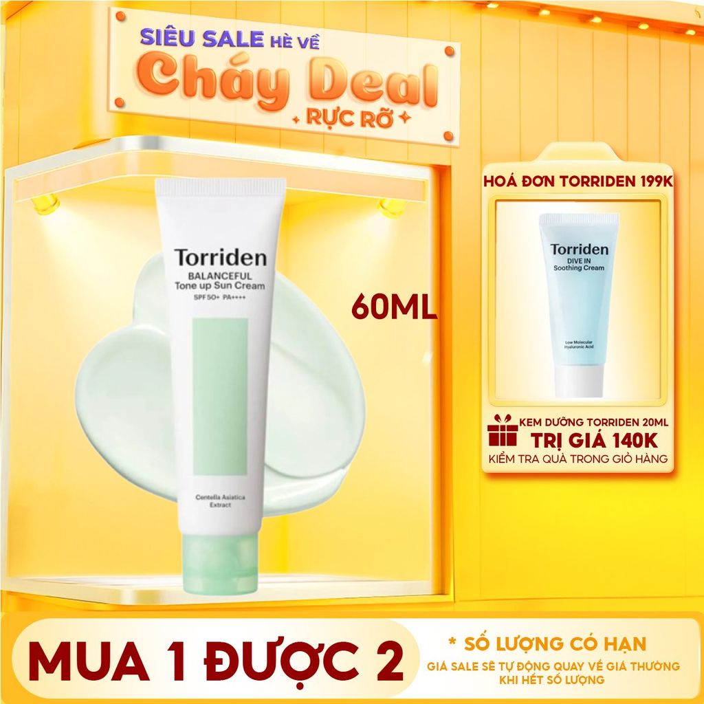 Kem Chống Nắng Torriden Nâng Tone Balanceful Cica Tone Up Sun Cream SPF 50+ PA++++
