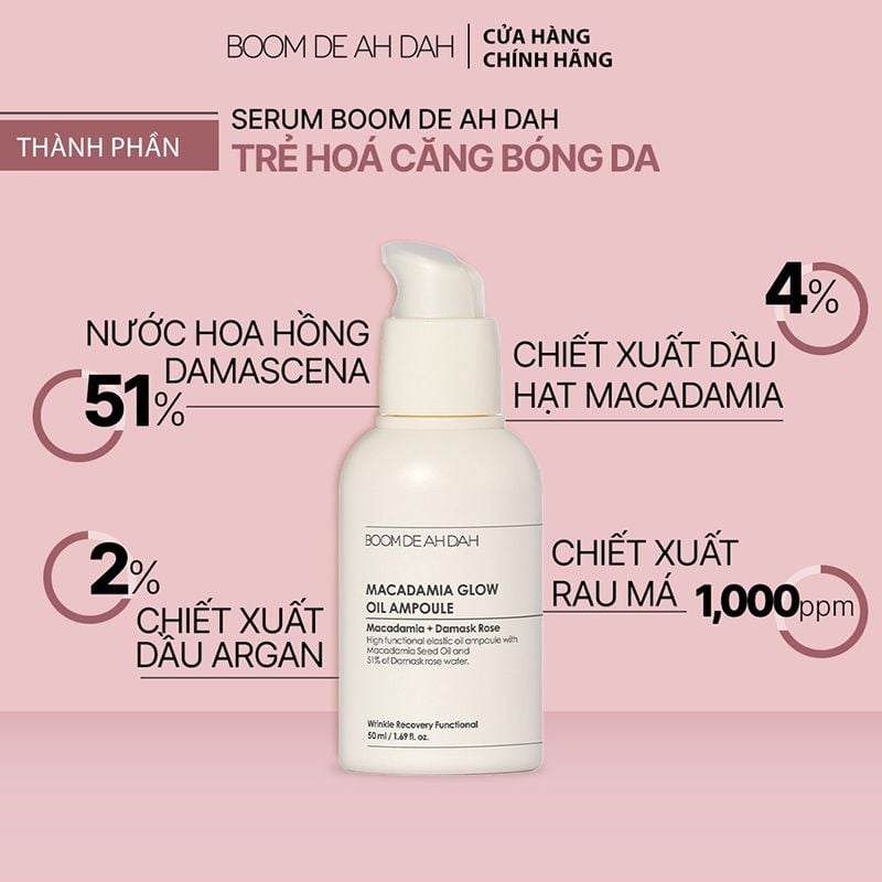 Serum BOOM DE AH DAH Tinh Chất Dưỡng Cải Thiện Độ Đàn Hồi Da BOOM DE AH DAH Macadamia Glow Oil Ampoule 50ml (date 6/2024)