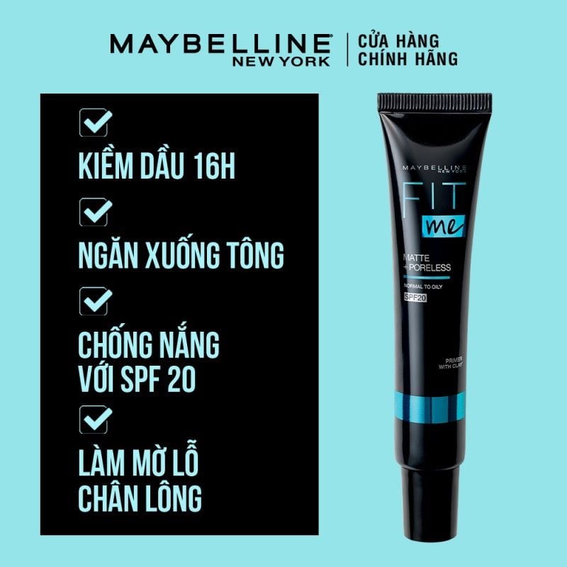 Kem Lót Maybelline Kiềm Dầu, Lâu Trôi, Ngăn Xuống Tông Fit Me Matte + Poreless 16H Mattifying Primer 30ml