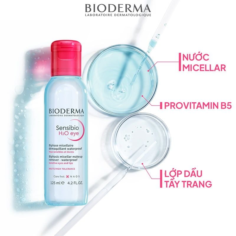 Tẩy Trang Mắt Môi Bioderma Sạch Thoáng, Mềm Mịn Sensibio H2O Eye 125ml