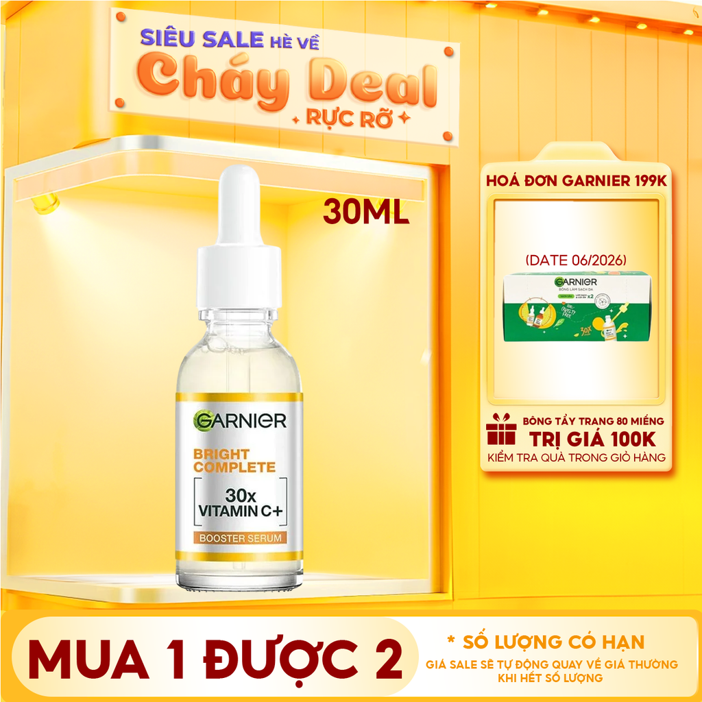 Serum Garnier Tinh Chất Tăng Cường Sáng Da Mờ Thâm Garnier Light Complete Vitamin C 30X Booster Serum