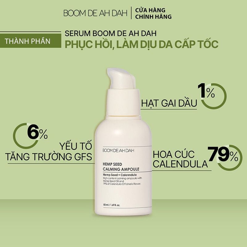 Tinh Chất Làm Dịu, Phục Hồi Da Cấp Tốc BOOM DE AH DAH Hemp Seed Calming Ampoule 50ml (date 11/2024)