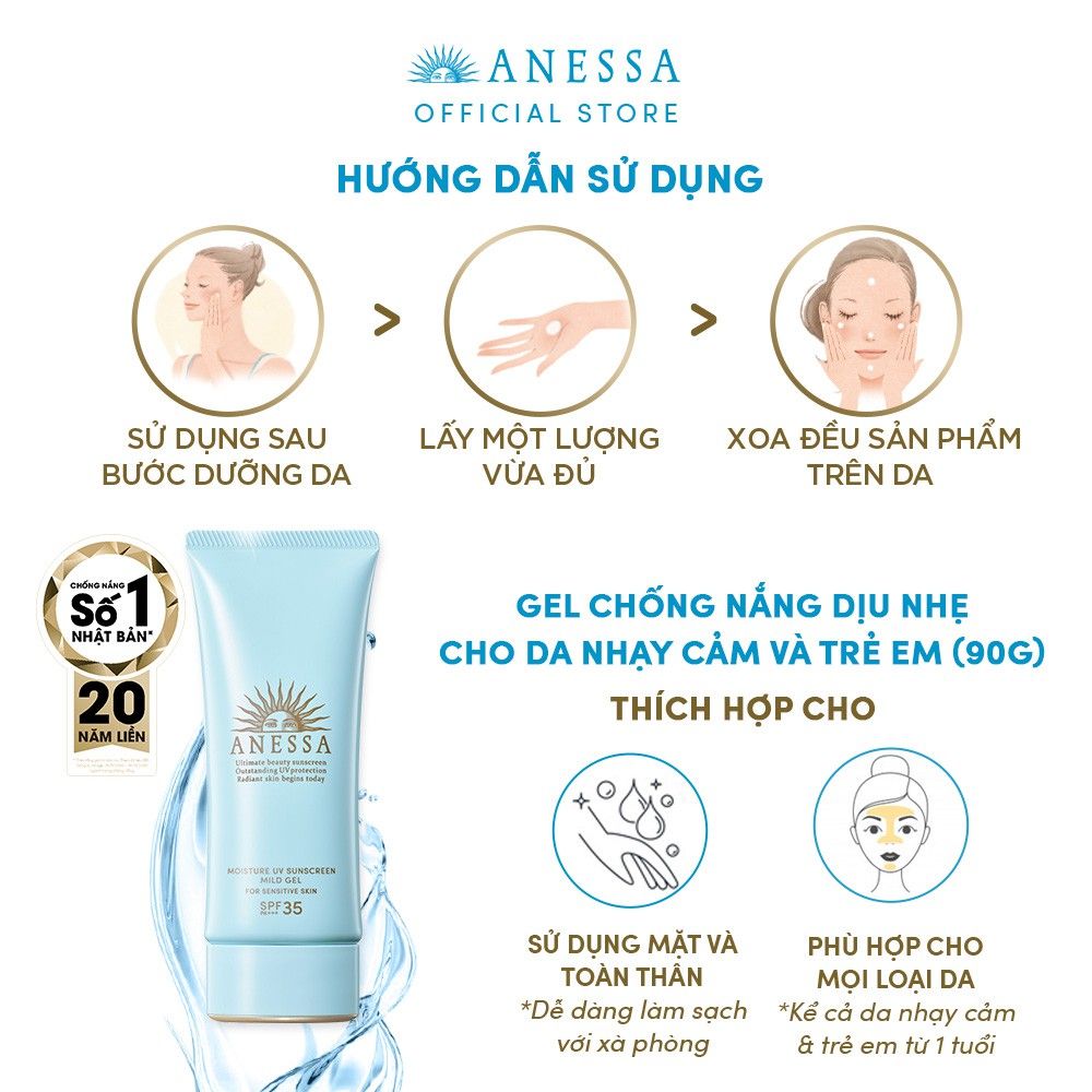 Kem Chống Nắng Dạng Gel Dành Cho Da Nhạy Cảm Và Trẻ Em Anessa Moisture UV Sunscreen Mild Gel SPF35/PA+++ 90g