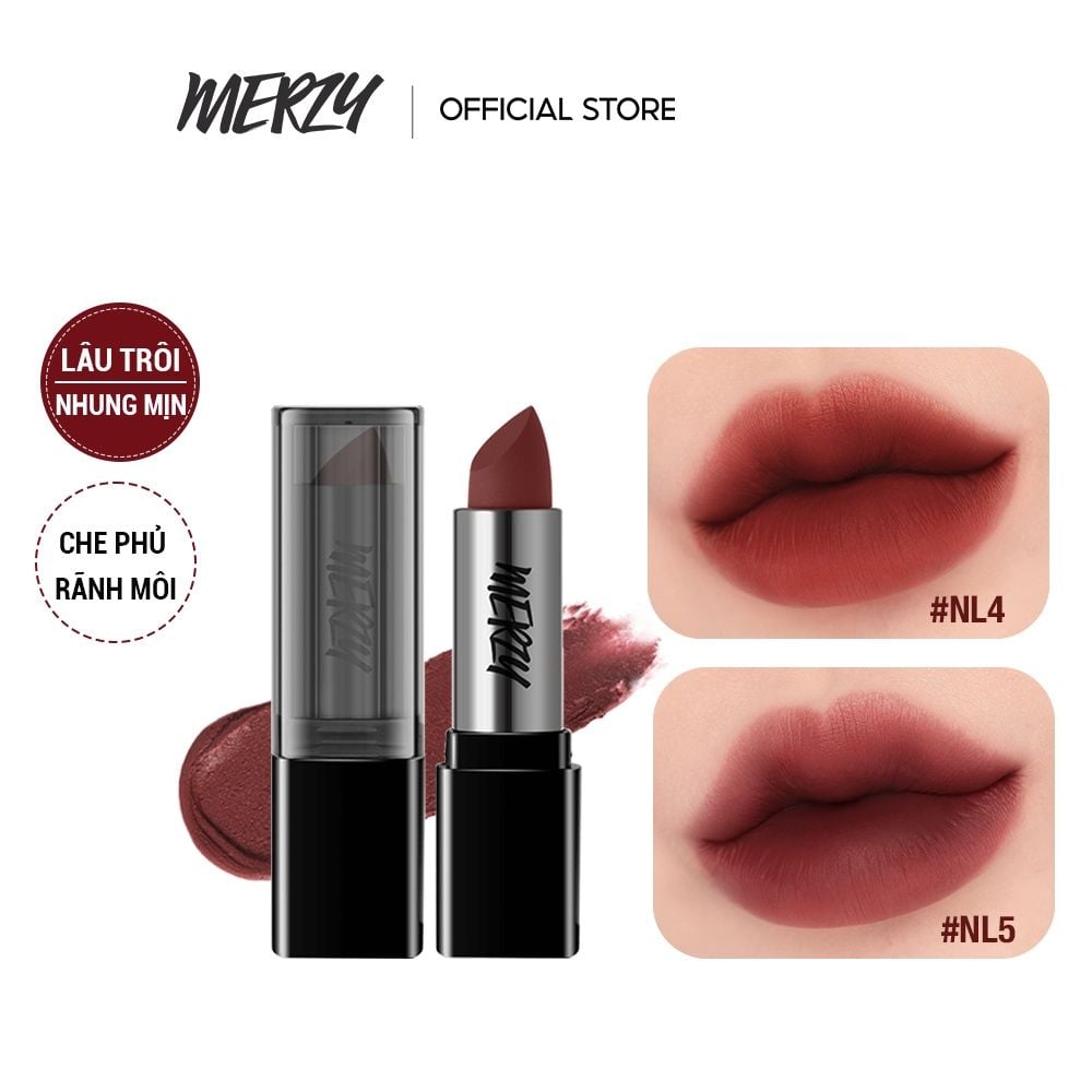 Son Thỏi Lì, Lên Màu Chuẩn, Mịn Mượt Nhẹ Môi Merzy Noir In The Lipstick 3.3g