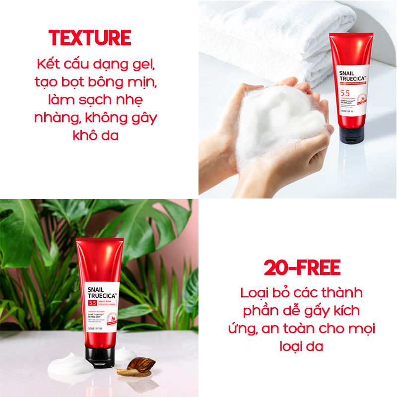Sữa Rửa Mặt Dạng Gel Some by Mi Hỗ Trợ Phục Hồi Da Snail Truecica Miracle Repair Low PH Gel Cleanser