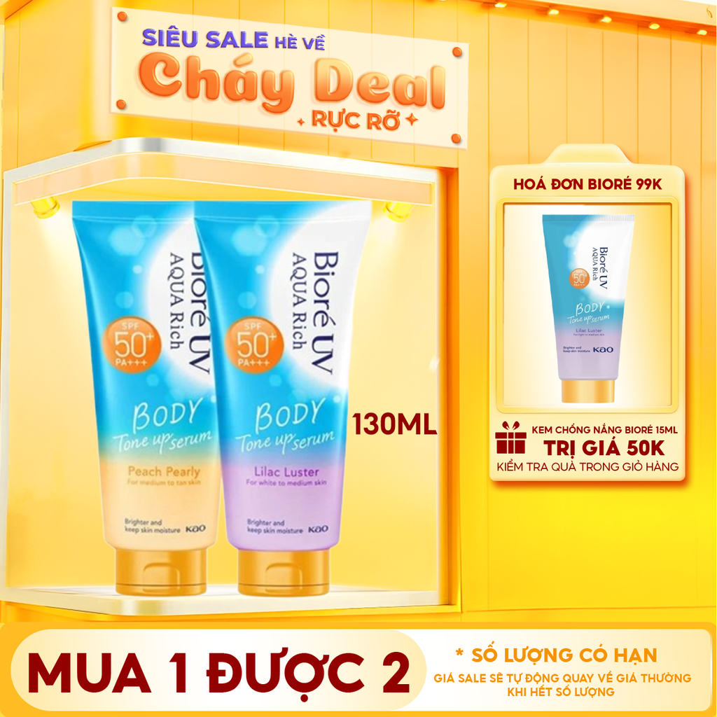 Serum Chống Nắng Dưỡng Thể Bioré Nâng Tông UV Aqua Rich Body Tone Up Serum SPF50+/PA+++ 130ml