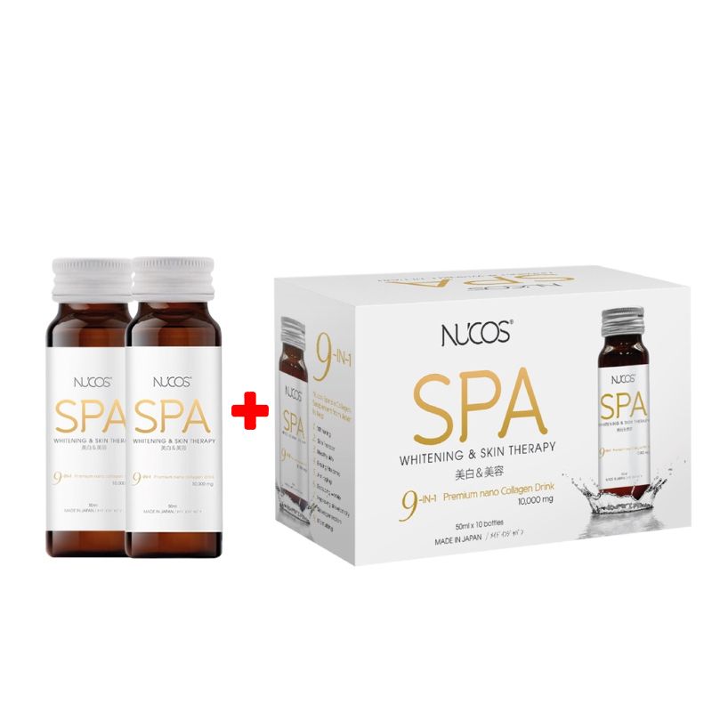 [Tặng kèm 2 chai] [Hộp 10 Chai] Nước Uống Bổ Sung Collagen Nhật Bản Ngừa Lão Hóa Nucos Spa Whitening & Skin Therapy 9in1 Nano Collagen Drink