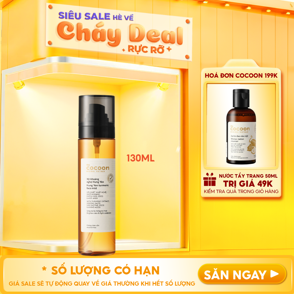 Xịt Khoáng Cocoon Nghệ Hưng Yên Giúp Sáng Da Turmeric Face Mist 130ml