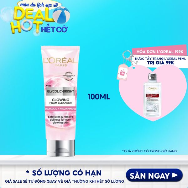 Sữa Rửa Mặt Hỗ Trợ Làm Sáng Da L'oreal Glycolic-Bright Glowing Daily Cleanser Foam 100ml