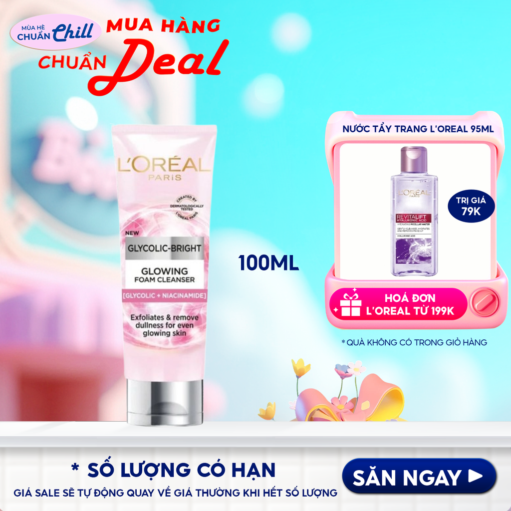 Sữa Rửa Mặt Hỗ Trợ Làm Sáng Da L'oreal Glycolic-Bright Glowing Daily Cleanser Foam 100ml