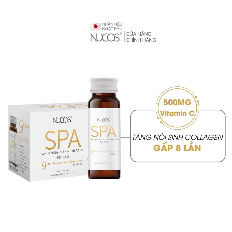 [Tặng kèm 2 chai] [Hộp 10 Chai] Nước Uống Bổ Sung Collagen Nhật Bản Ngăn Ngừa Lão Hóa Nucos Spa Whitening & Skin Therapy 9in1 Nano Collagen Drink