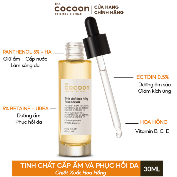  Serum Cocoon Tinh Chất Cấp Ẩm Và Phục Hồi Da Chiết Xuất Hoa Hồng Rose Serum 30ml 